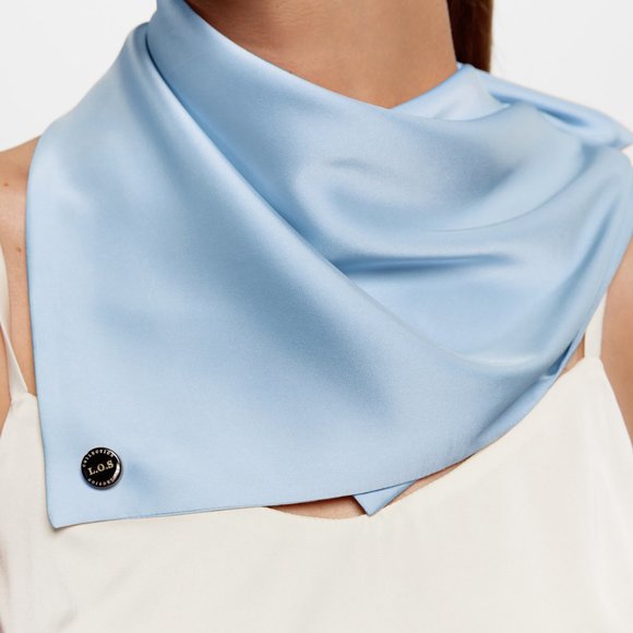 SILK SQUARE SCARF POWDER BLUE - Picture 1 of 6